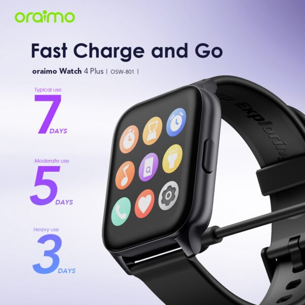 ⁦oraimo Watch 4 Plus 2.01″ HD IP68 Smart Watch – OSW-801 – BLACK⁩ - الصورة ⁦2⁩